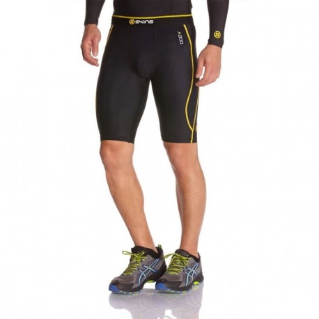 Bermuda de compresión SKINS Extra Grande-Negro con Amarillo - Envío Gratuito