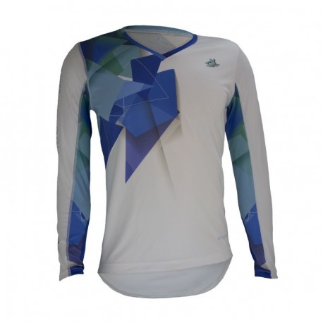 Playera de Hombre TriFerrari 3F Blue con Doble Composición DryFIT Costuras Planas Manga Larga y Cuello Corte V-Azul - Envío Grat
