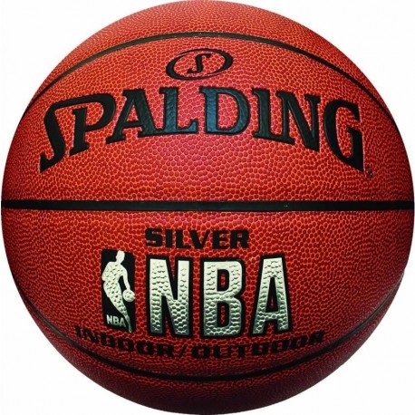 Balon Basquetbol Spalding Silver NBA Indoor/Outdoor PU 7-Ladrillo - Envío Gratuito