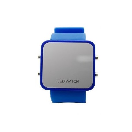 Reloj Led Espejo Con Correa De Silicon Azul Rey.. - Envío Gratuito